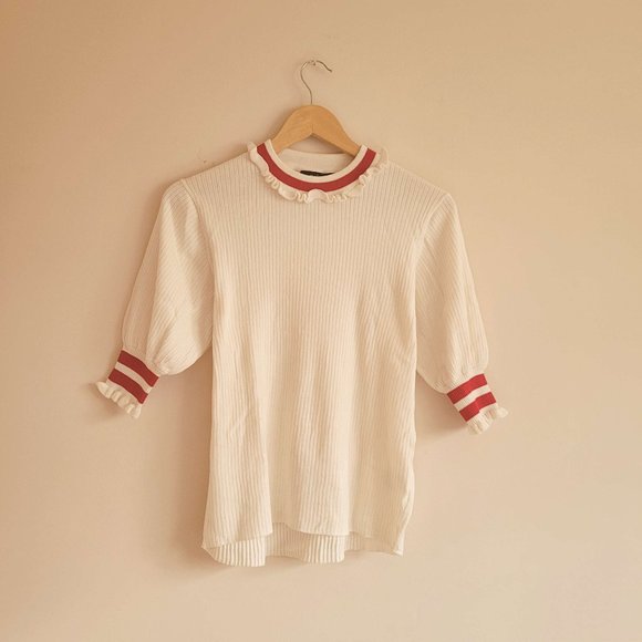 (sold) W Closet Ribbed Knit Top with Frills (ライン入りリブニット) - Picture 1 of 6